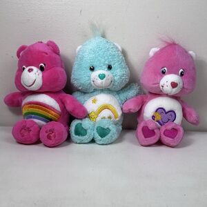 Care Bears 8" Plush LOT of 3 Vtg 2004 Take Care Cheer Wish‎ Rainbow Nostalgia